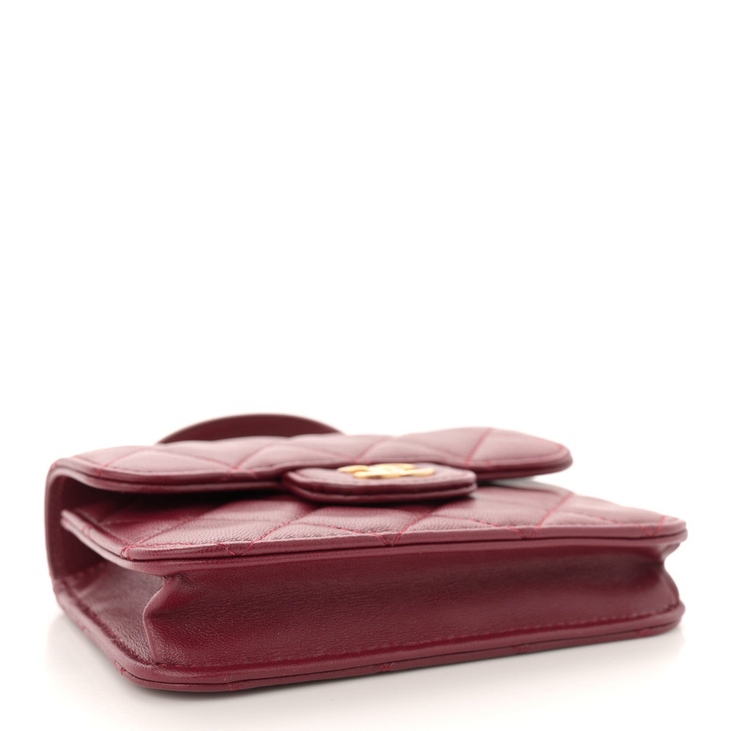 Chanel Lambskin Quilted Top Handle Flap Coin Purse With Chain Burgundy 4 of 13