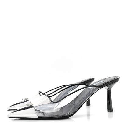 Prada Plexiglass Vernice Metal Triangle Logo Modellerie 75mm Mules 38 Black 3 of 9