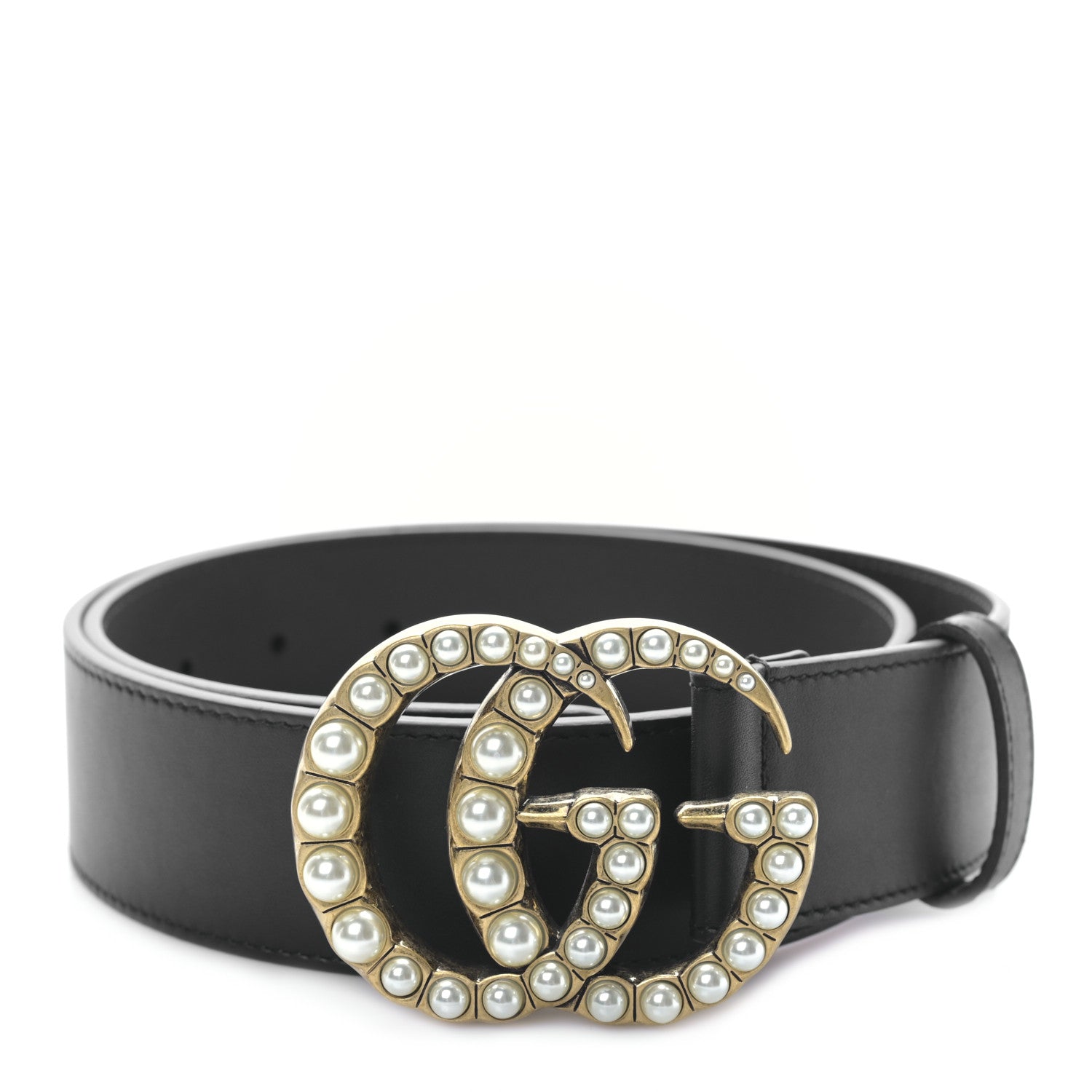 Gucci Moon Calfskin Pearl Double G 40mm Belt 80 32 Black Cream 1 of 4