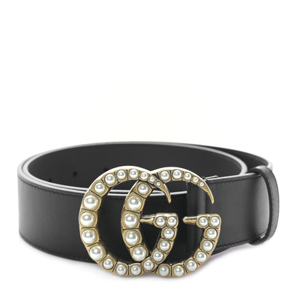 Gucci Moon Calfskin Pearl Double G 40mm Belt 80 32 Black Cream 1 of 4