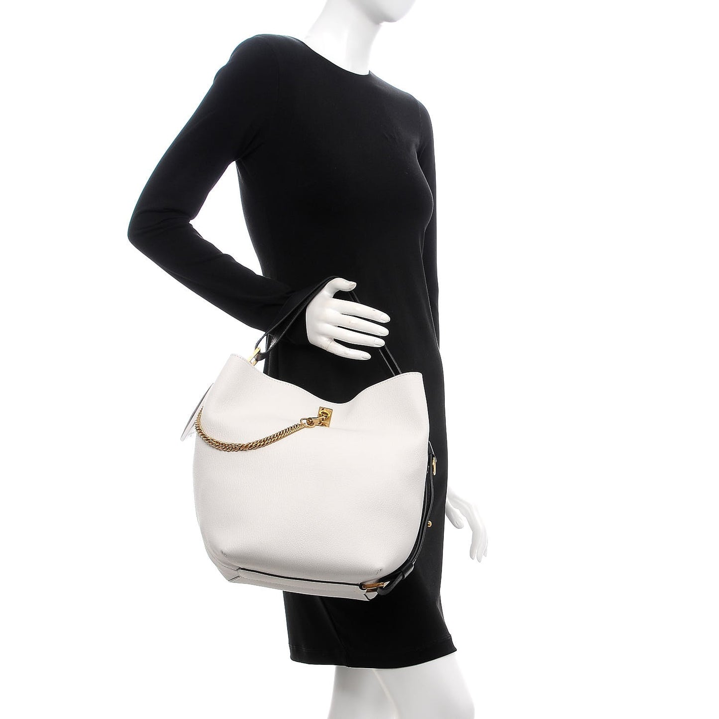 Grained Calfskin GV Bucket Bag White