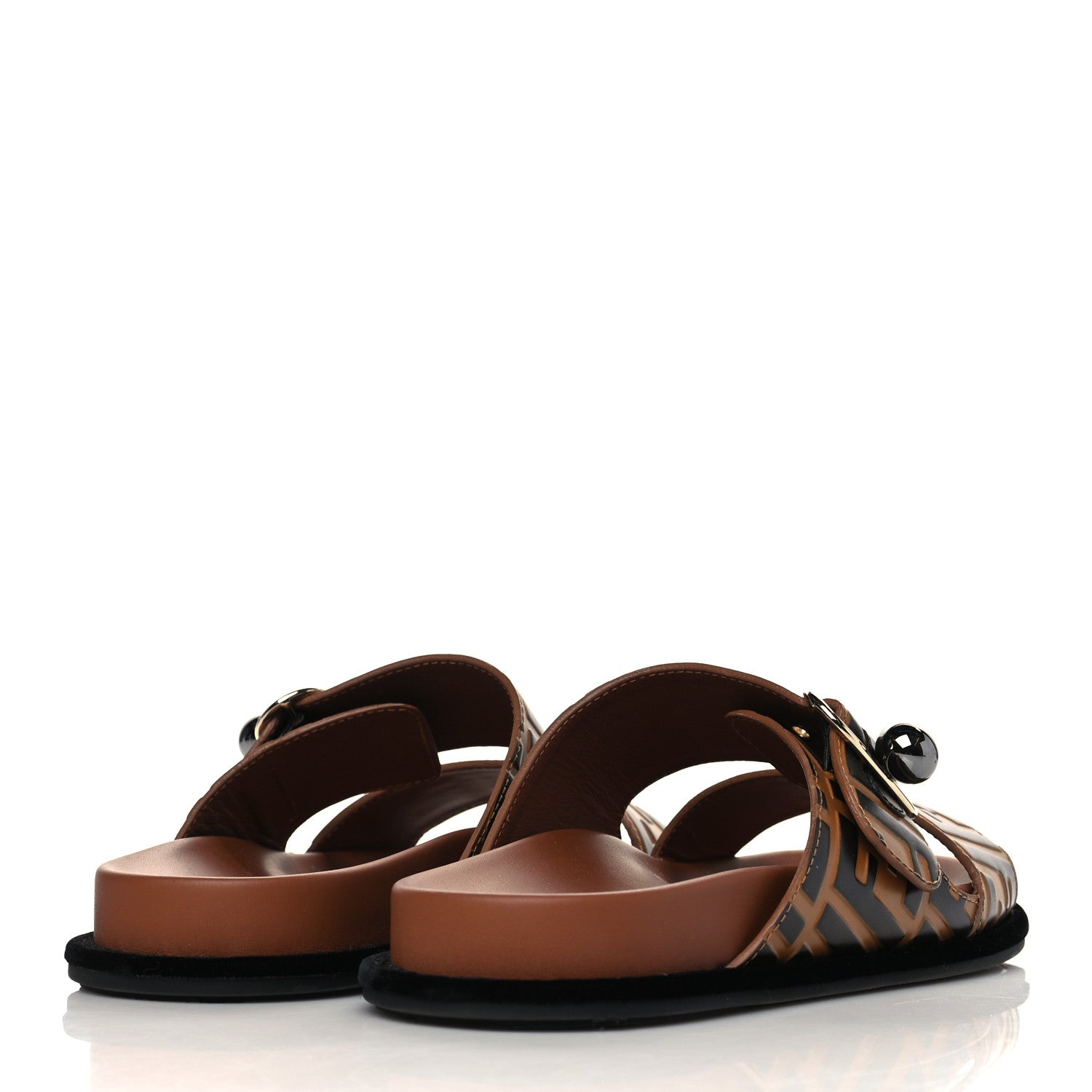 Fendi Calfskin FF Embossed Pearland Slide Sandals 39 Tobacco Moro 4 of 8
