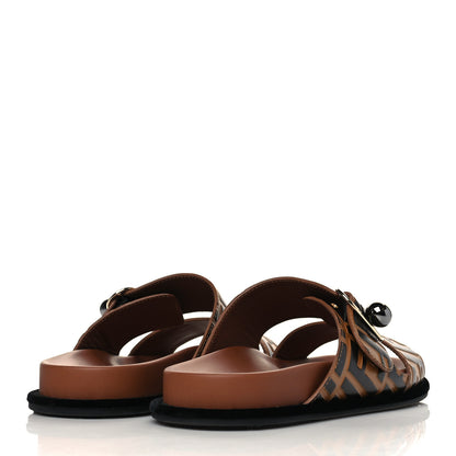 Fendi Calfskin FF Embossed Pearland Slide Sandals 39 Tobacco Moro 4 of 8