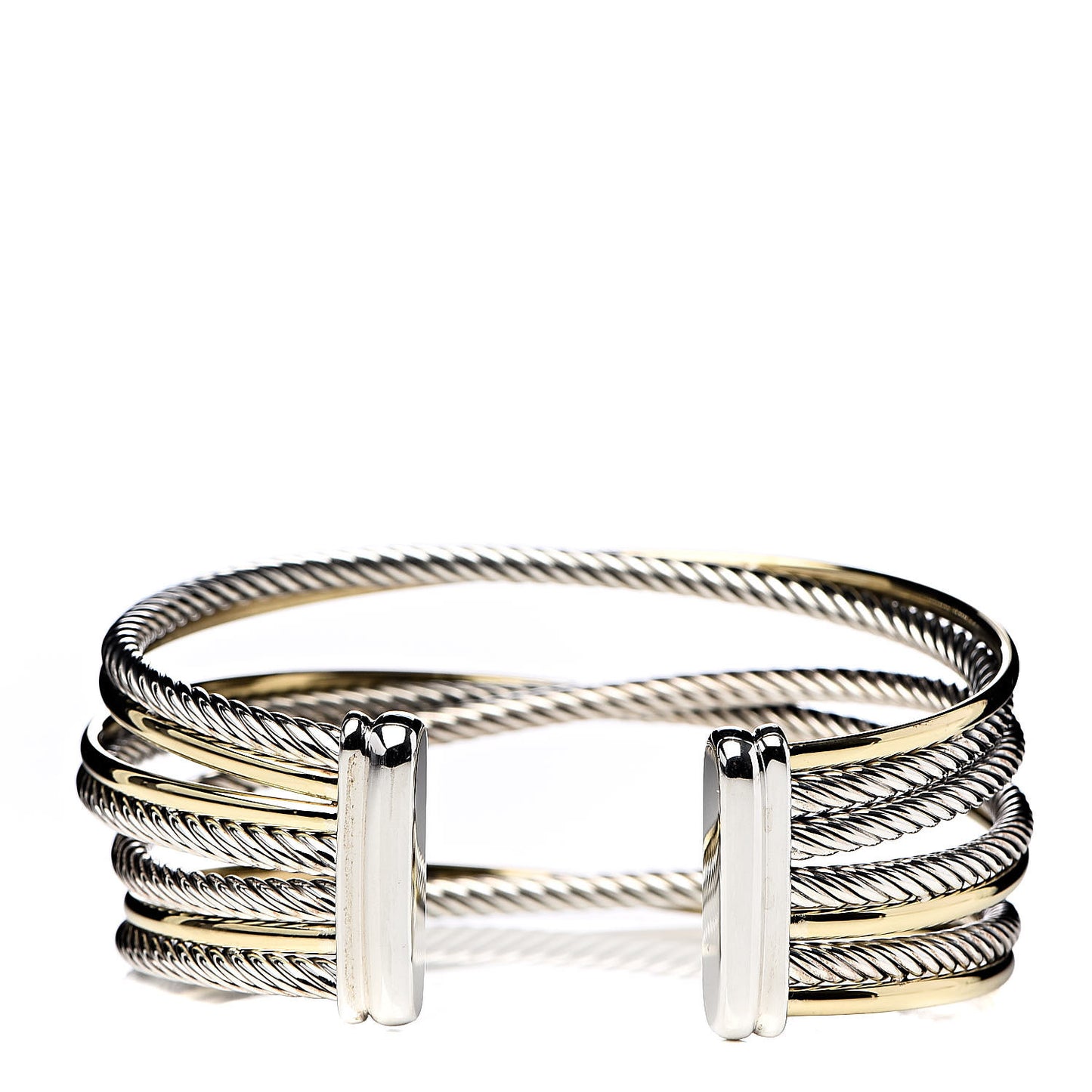 Sterling Silver 18K Yellow Gold 21mm Four Row Crossover Cuff Bracelet