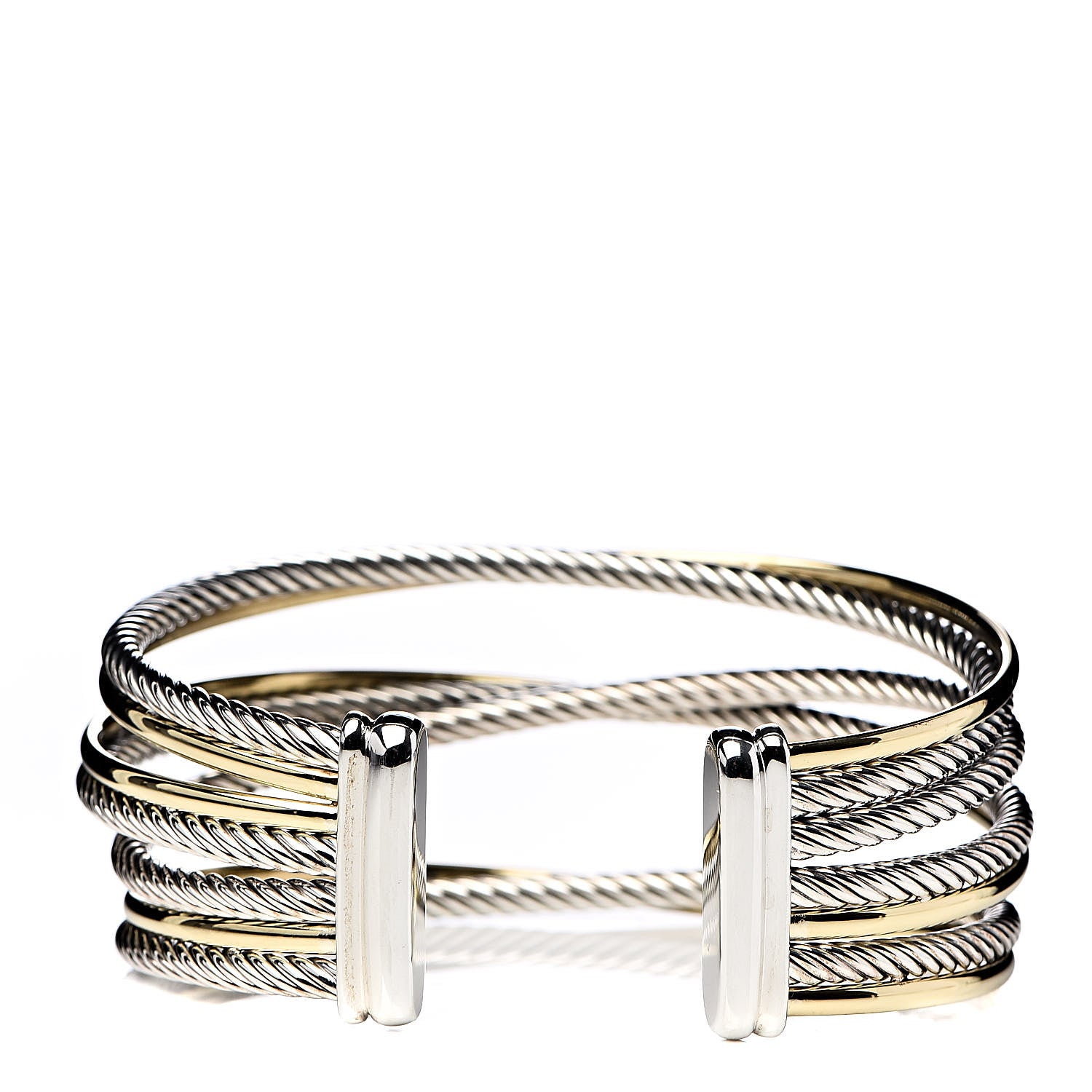 David Yurman Sterling Silver 18K Yellow Gold 21mm Four Row Crossover Cuff Bracelet 3 of 5