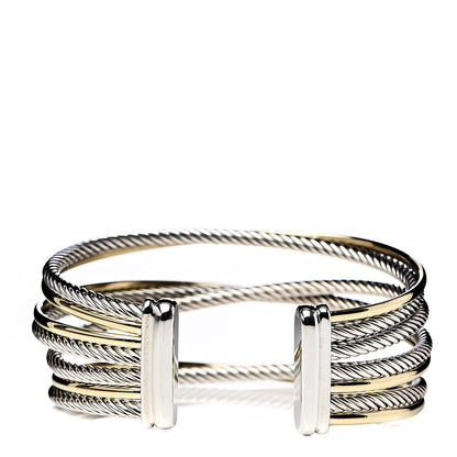 David Yurman Sterling Silver 18K Yellow Gold 21mm Four Row Crossover Cuff Bracelet 3 of 5