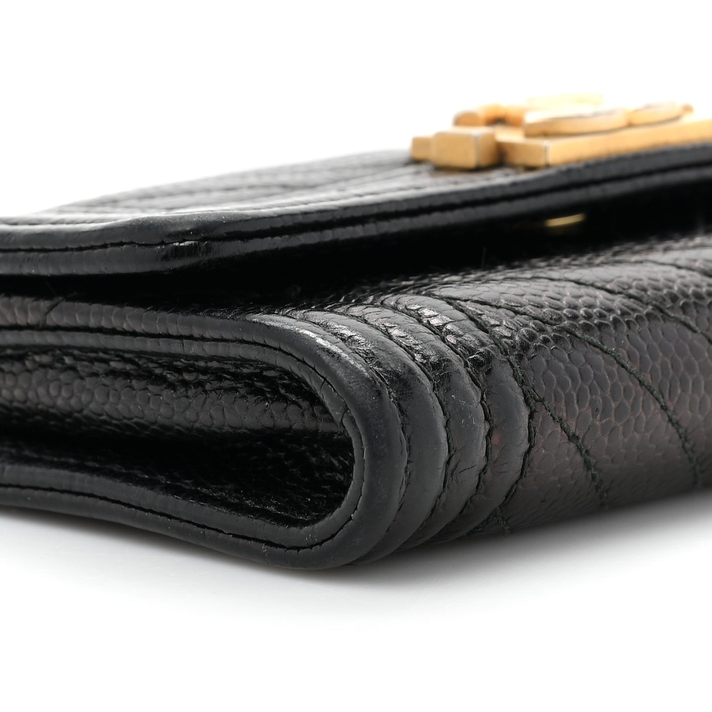 Caviar Chevron Quilted Boy Flap Card Holder Black