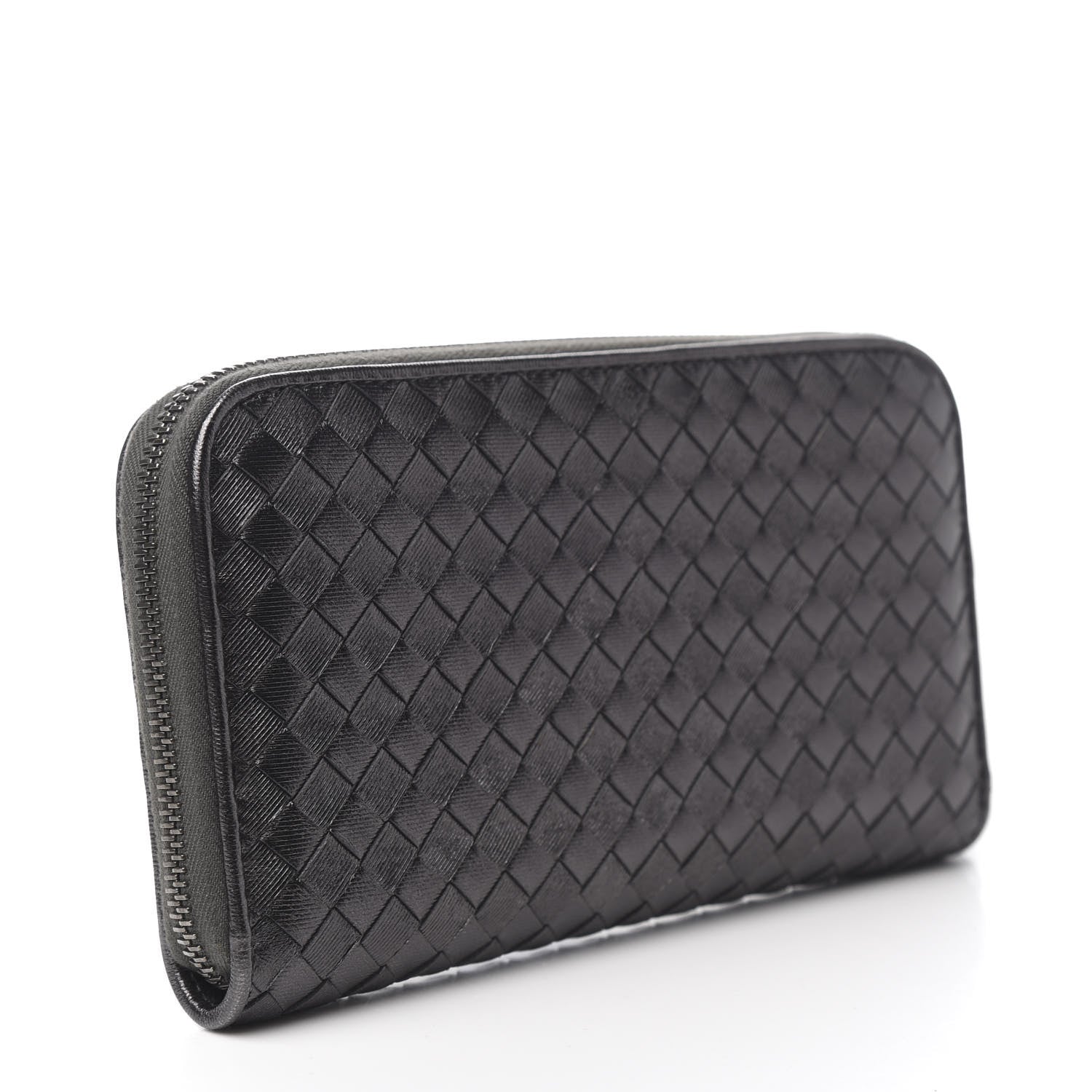 Bottega Veneta Metallic Grosgrain Intrecciato Zip Around Wallet Dark Silver 2 of 6