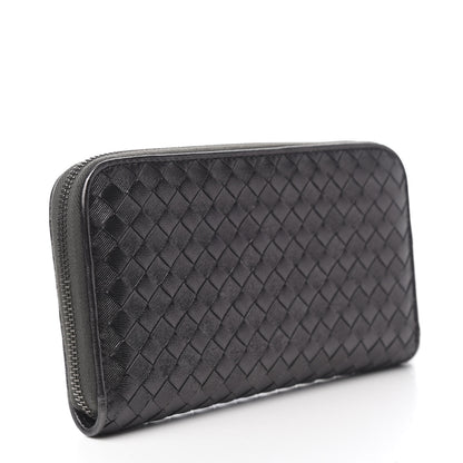 Bottega Veneta Metallic Grosgrain Intrecciato Zip Around Wallet Dark Silver 2 of 6