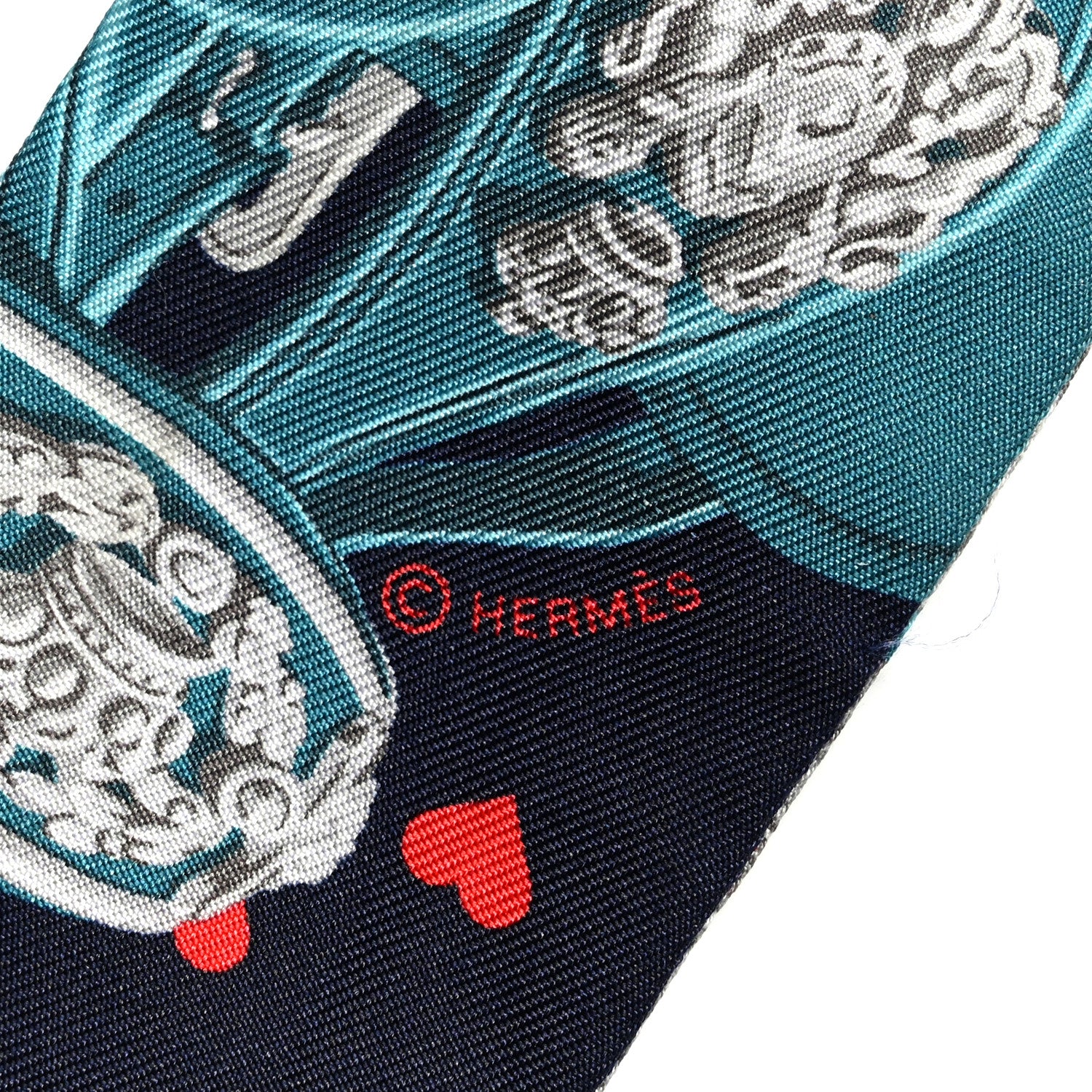 Hermes Silk Brides de Gala Love Twilly Caban Canard Rouge 4 of 4