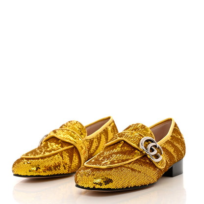 Gucci Sequin Satin Matelasse GG Marmont Moccasin Loafers 35 Gold Yellow Giallo Oro Vecchio 3 of 9