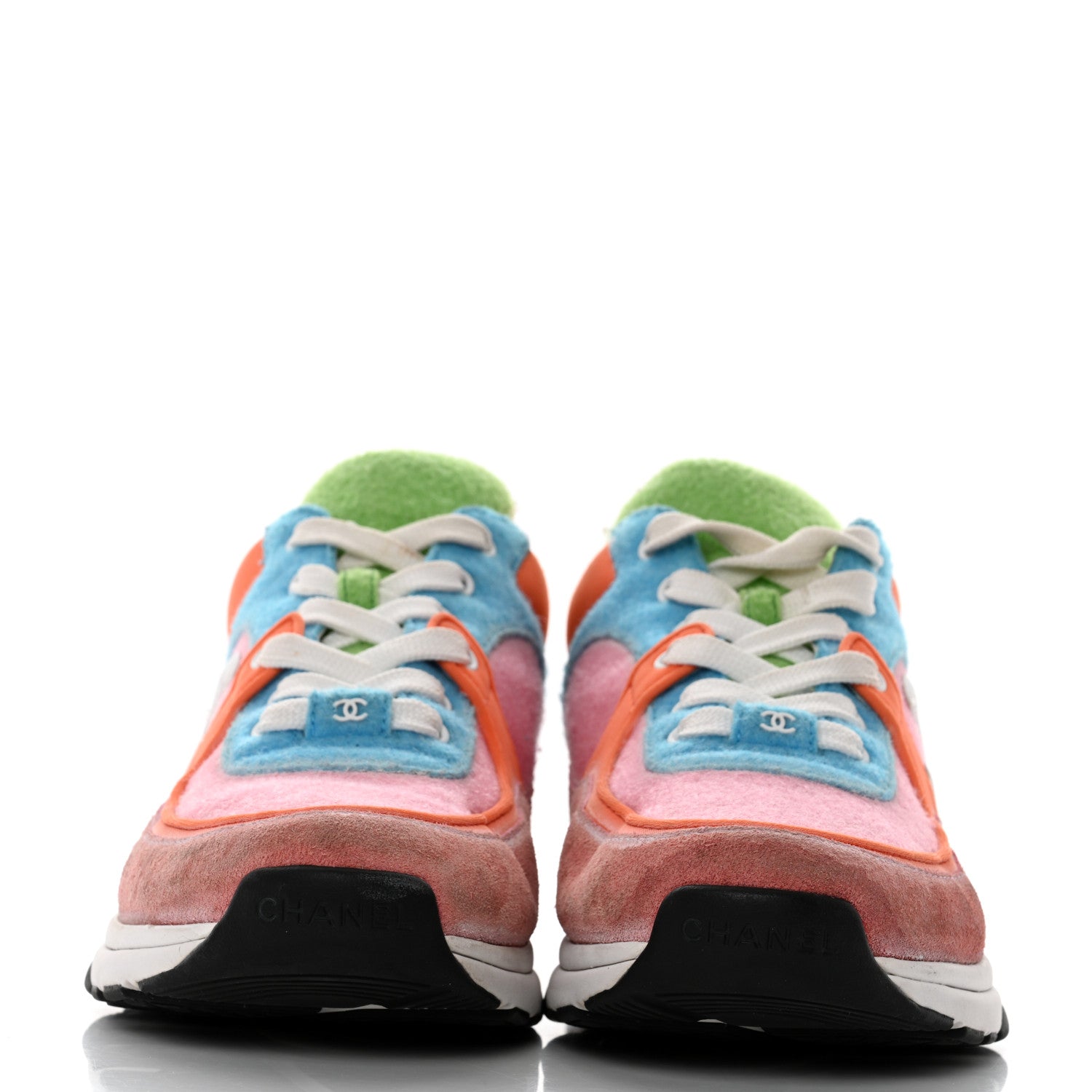 Chanel Fabric Suede Calfskin CC Sneakers 39 White Multicolor 2 of 9