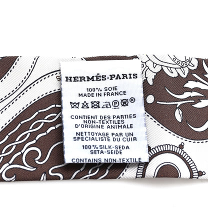 Hermes Silk Festival Des Amazones Bandana Fringed Twilly Craie Brun 3 of 4