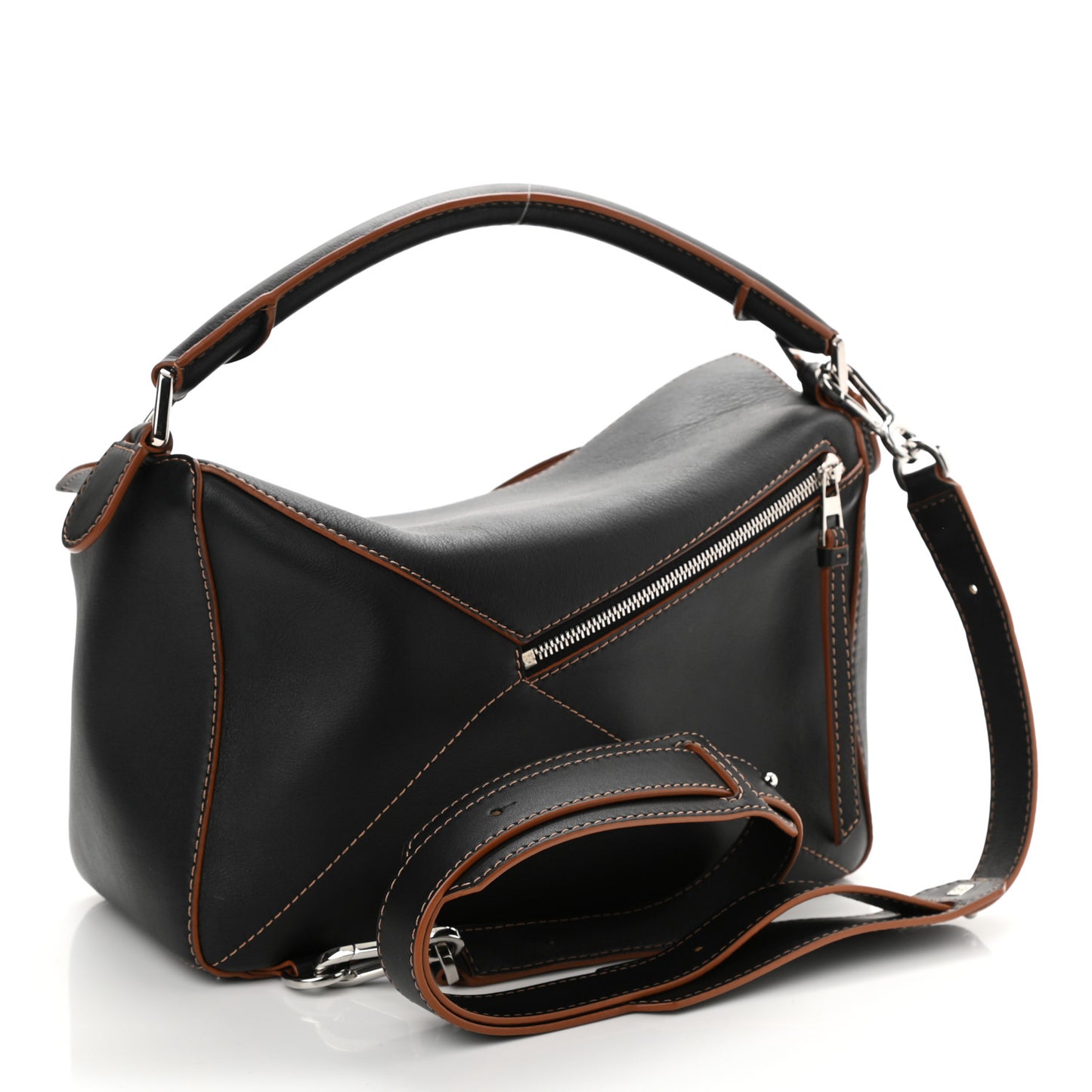 Calfskin Medium Puzzle Bag Black Tan