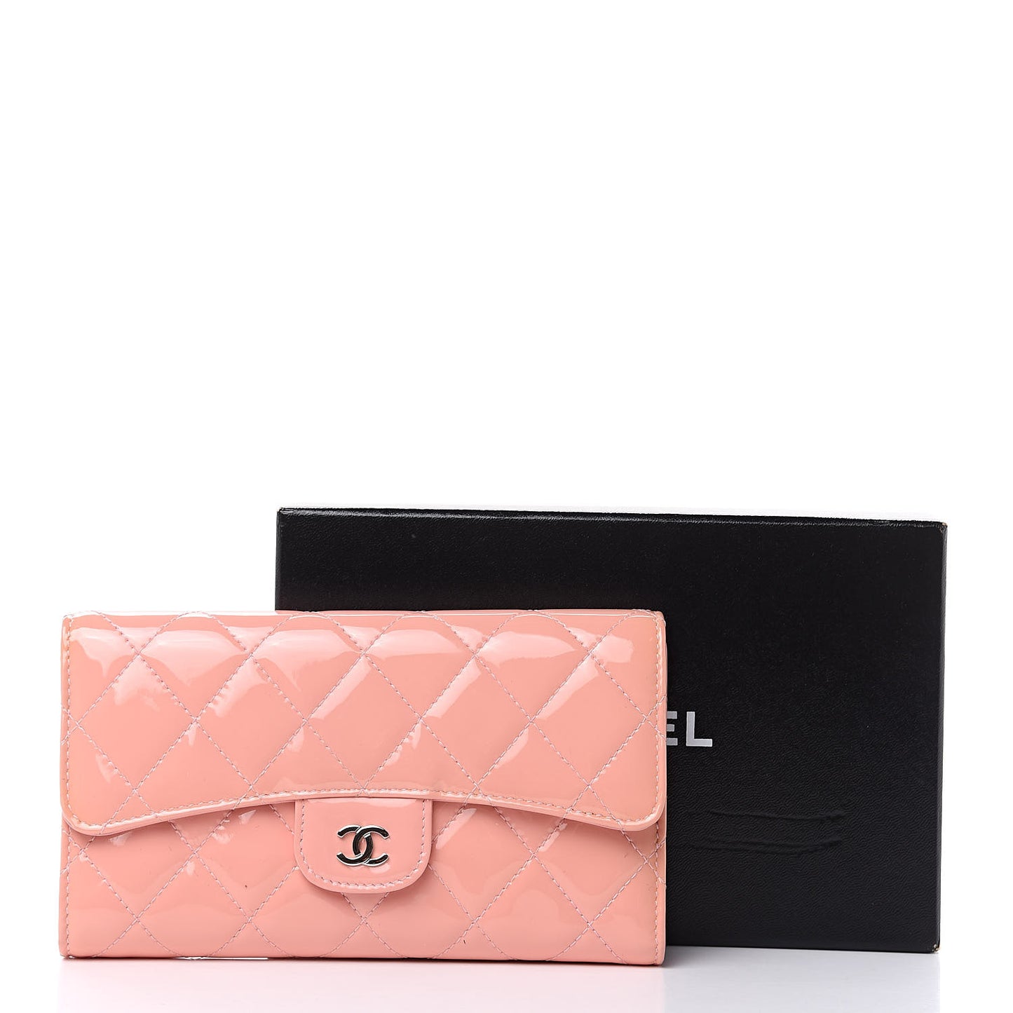Patent Quilted Long Flap Wallet Pink