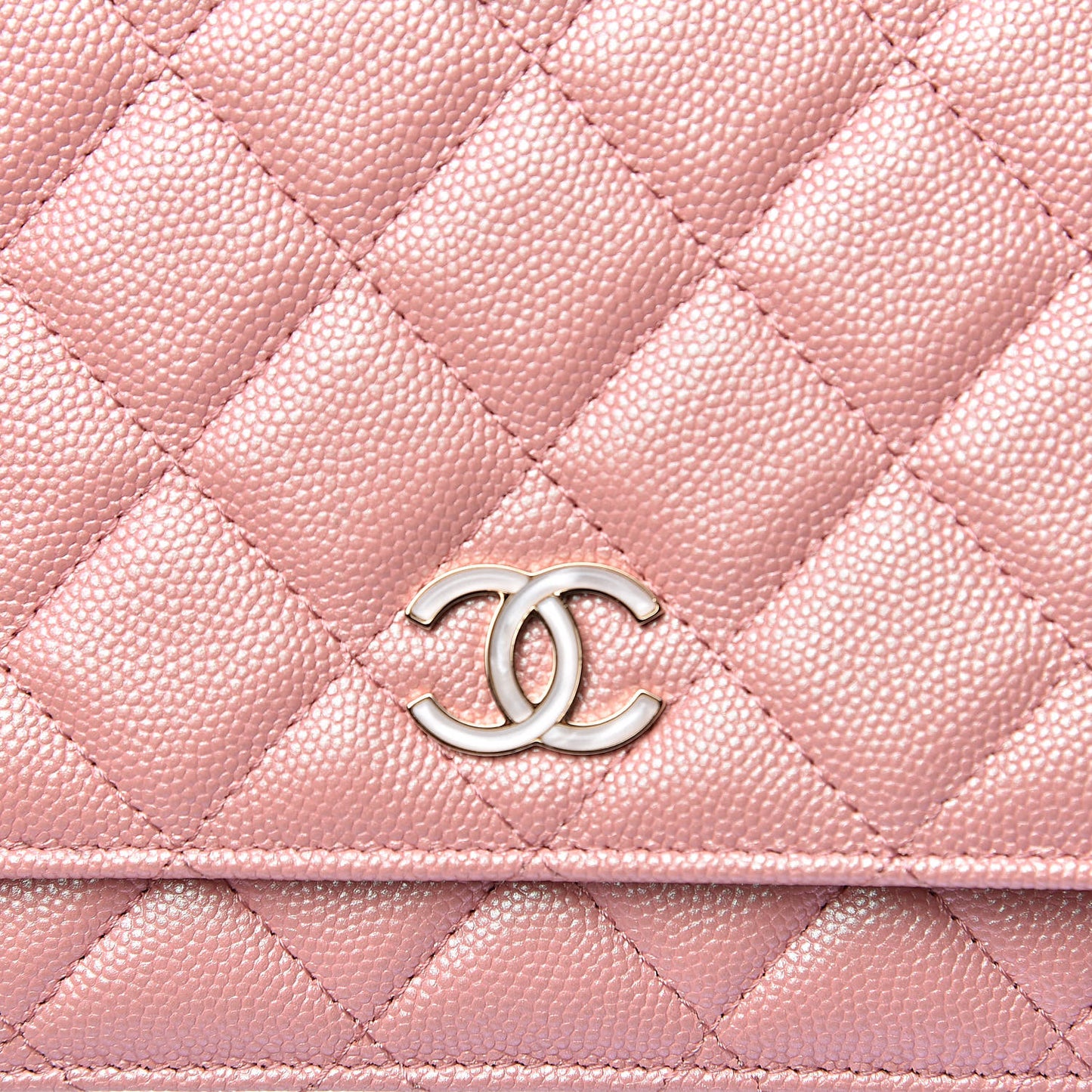 Iridescent Caviar Quilted Wallet on Chain WOC Rose Pink