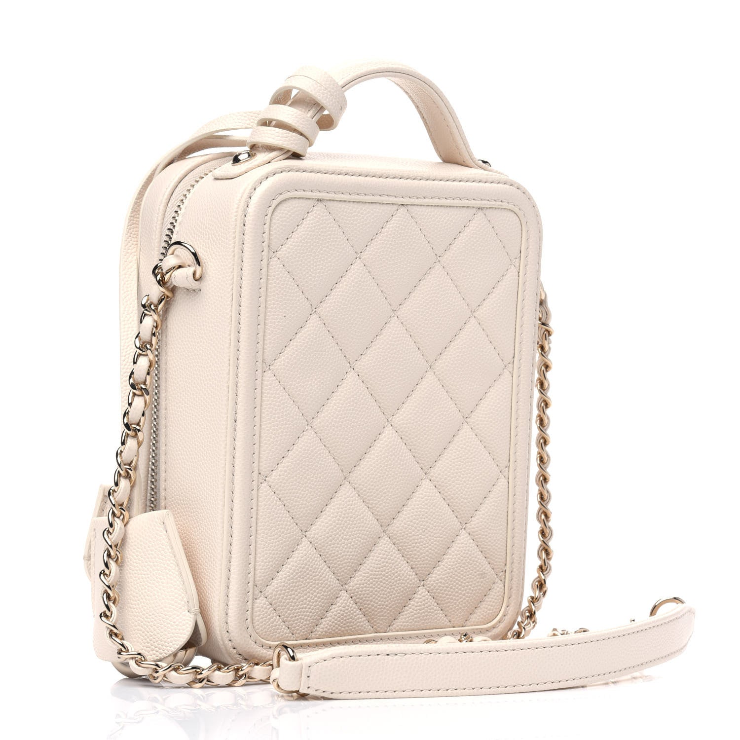 Chanel Caviar Quilted CC North South Filigree Vanity Case Light Beige 5 of 15