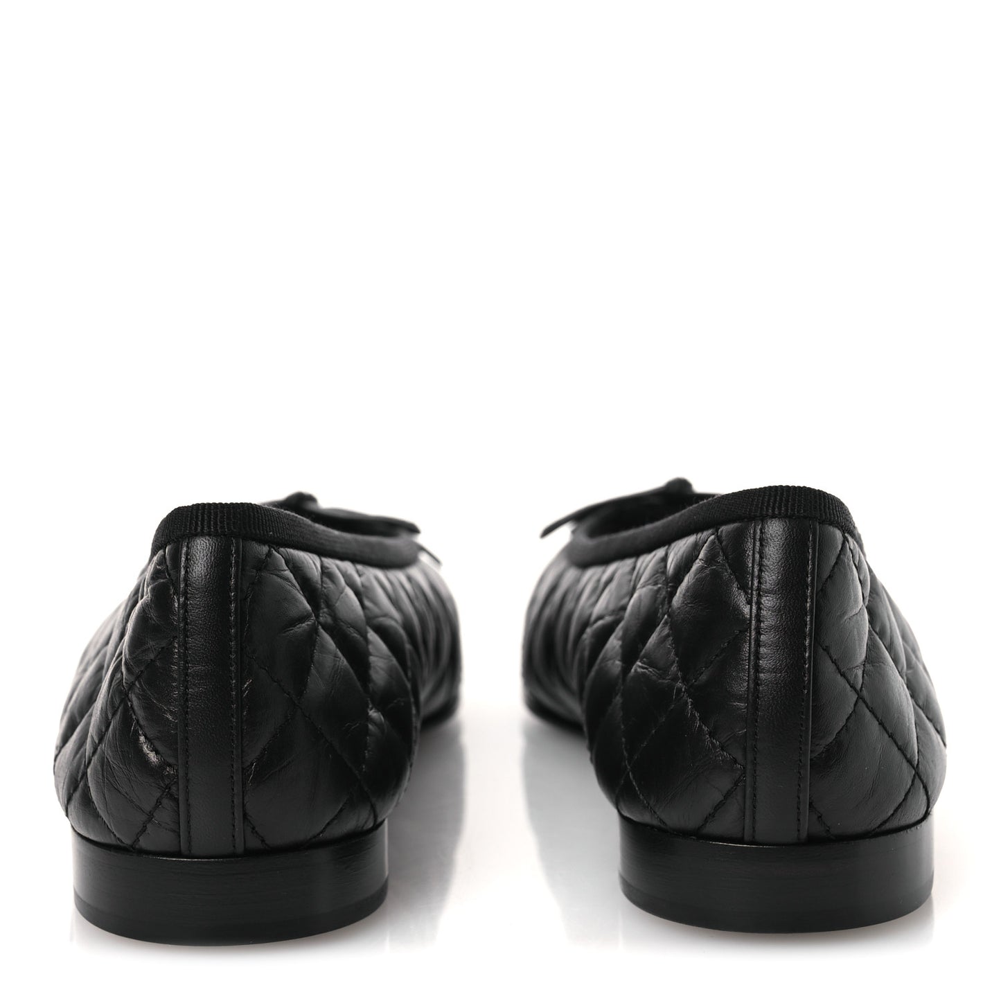 Aged Calfskin Quilted CC Cap Toe Ballerina Flats 38.5 Black