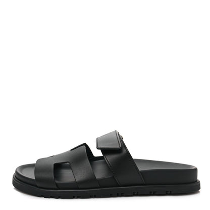 Hermes Calfskin Womens Chypre Sandals 37 Black 1 of 8
