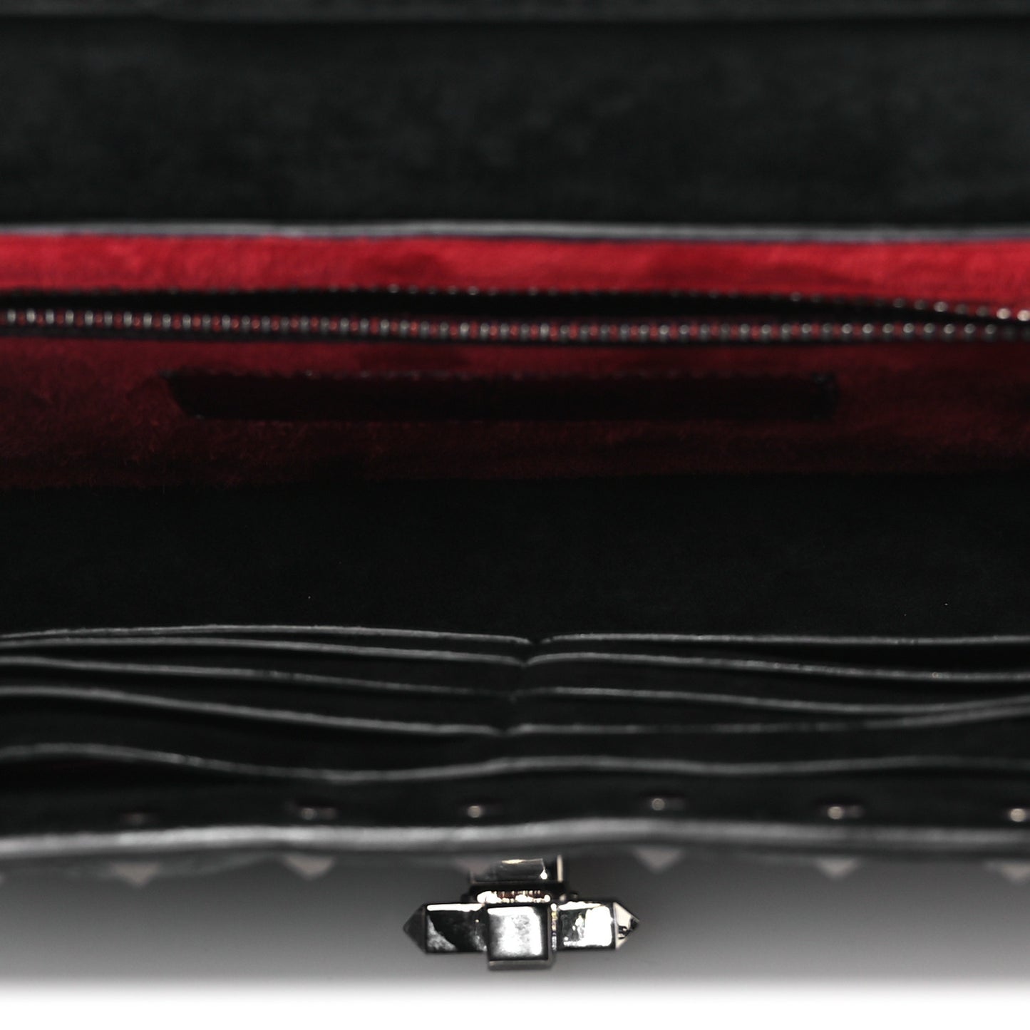 Craquele Nappa Rockstud Spike Wallet on Chain Black