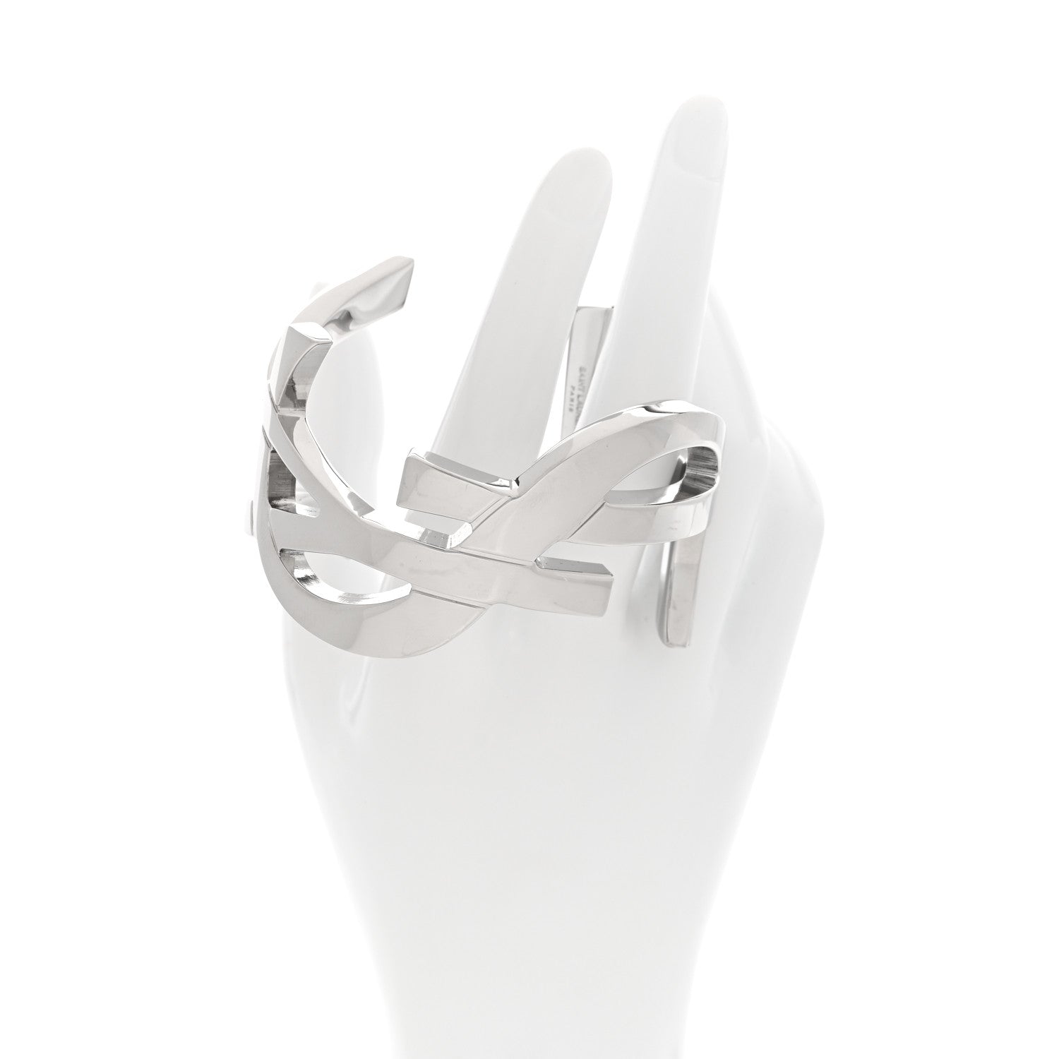 Saint Laurent Brass Monogram Cuff Bracelet Palladium 2 of 4