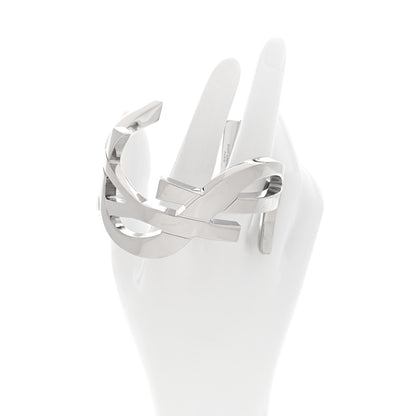 Saint Laurent Brass Monogram Cuff Bracelet Palladium 2 of 4