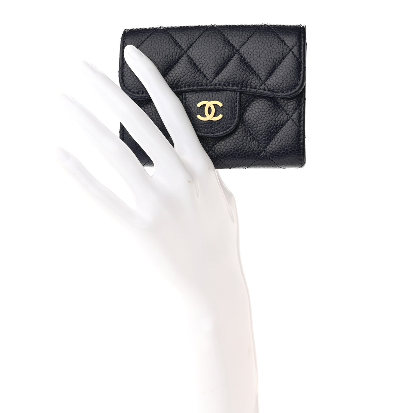 Caviar Quilted Flap Card Holder Wallet Navy