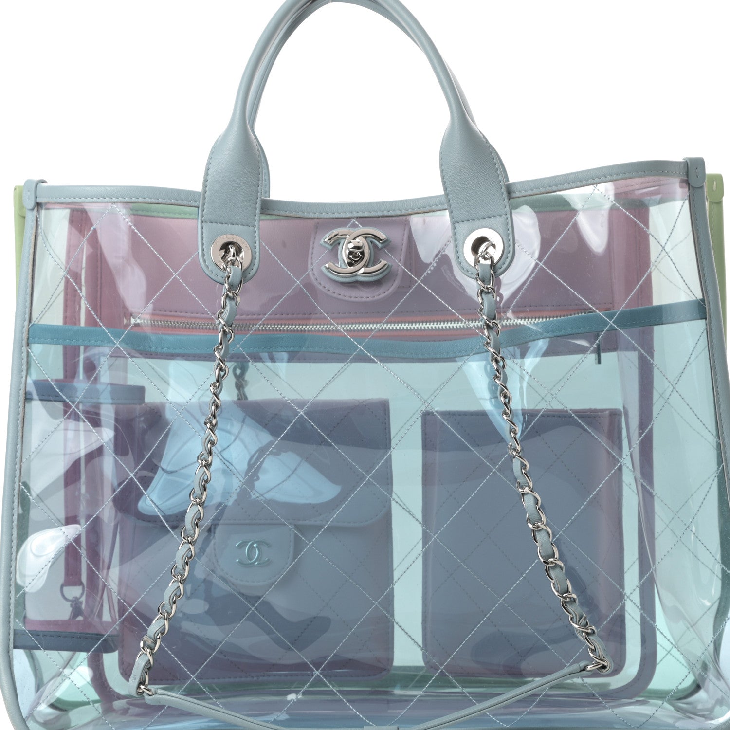 Chanel Lambskin PVC Quilted Medium Coco Splash Shopping Bag Blue Green Pink 8 of 12