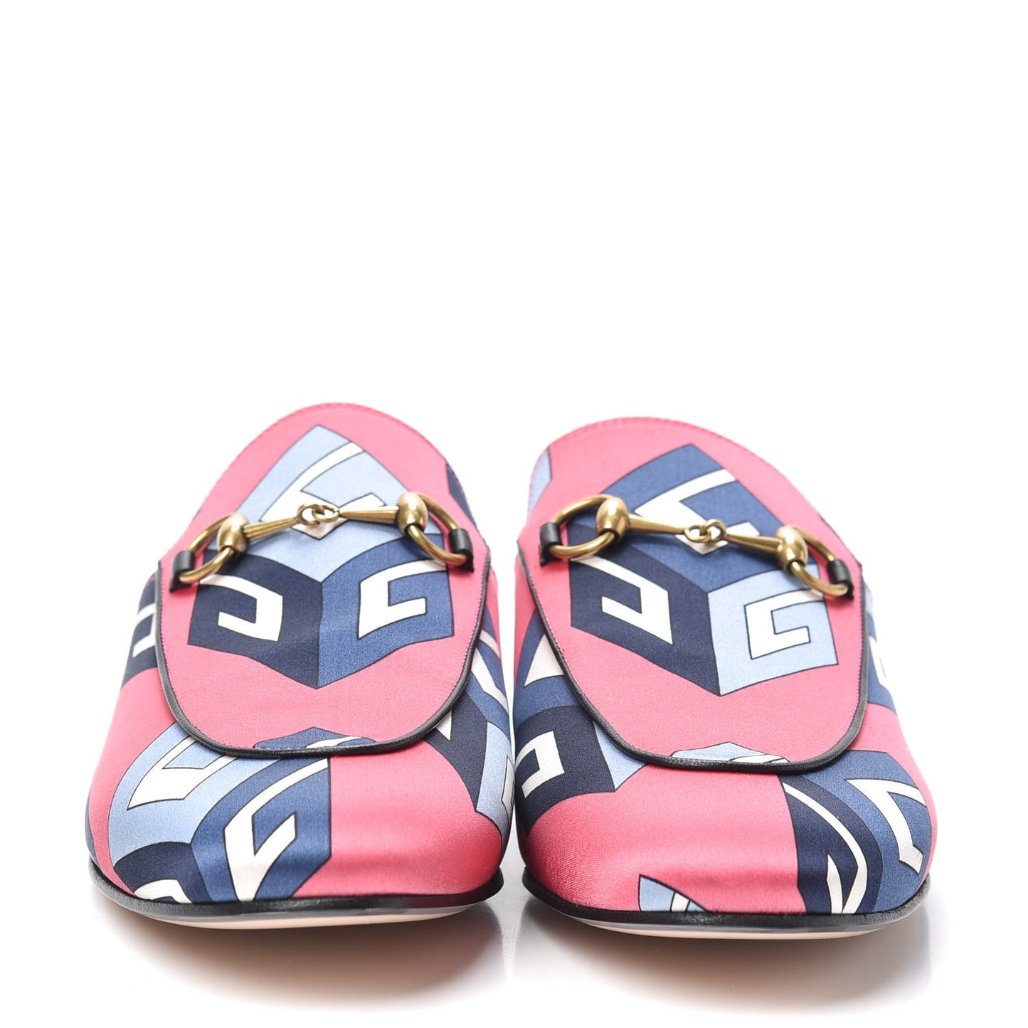 Satin GG Wallpaper Womens Princetown Slippers 38.5 Pink Flamboyant Blue Black