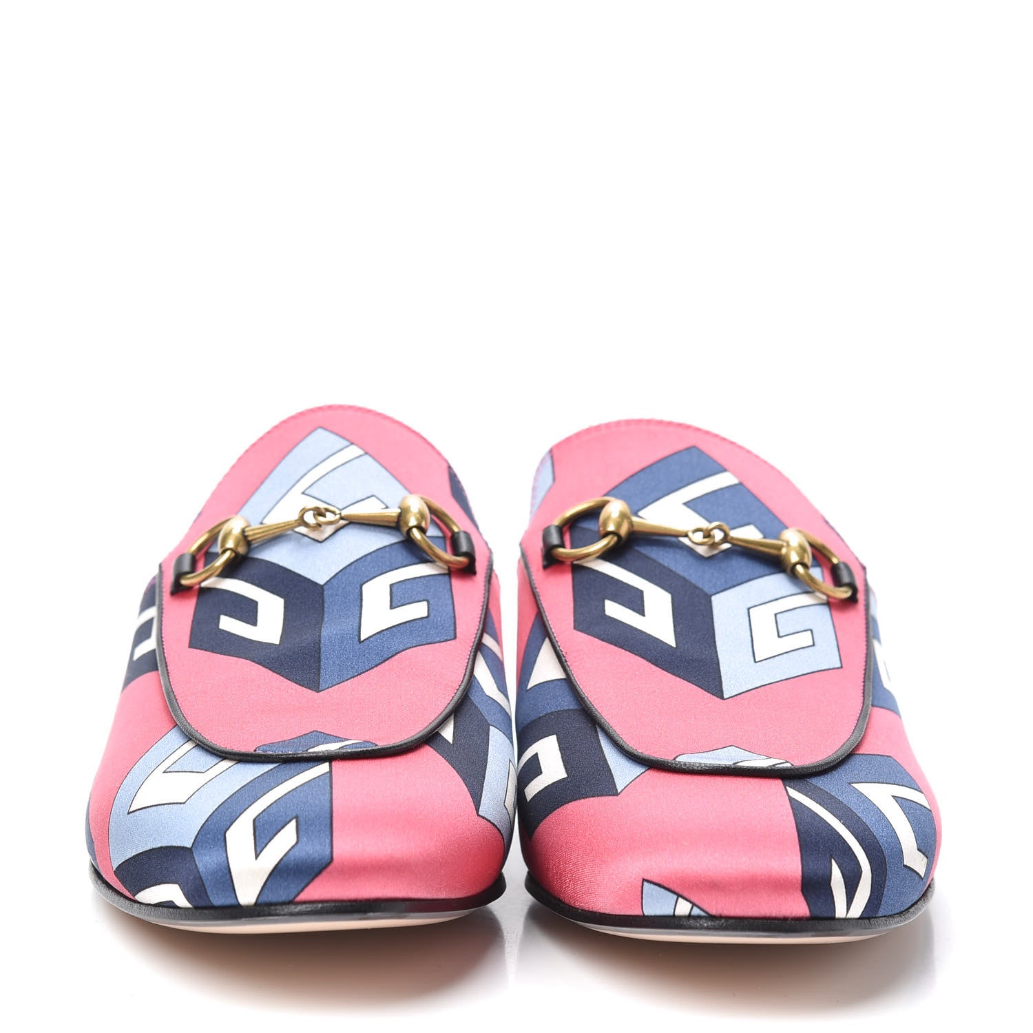 Gucci Satin GG Wallpaper Womens Princetown Slippers 38.5 Pink Flamboyant Blue Black 2 of 7
