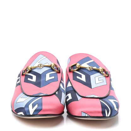 Gucci Satin GG Wallpaper Womens Princetown Slippers 38.5 Pink Flamboyant Blue Black 2 of 7