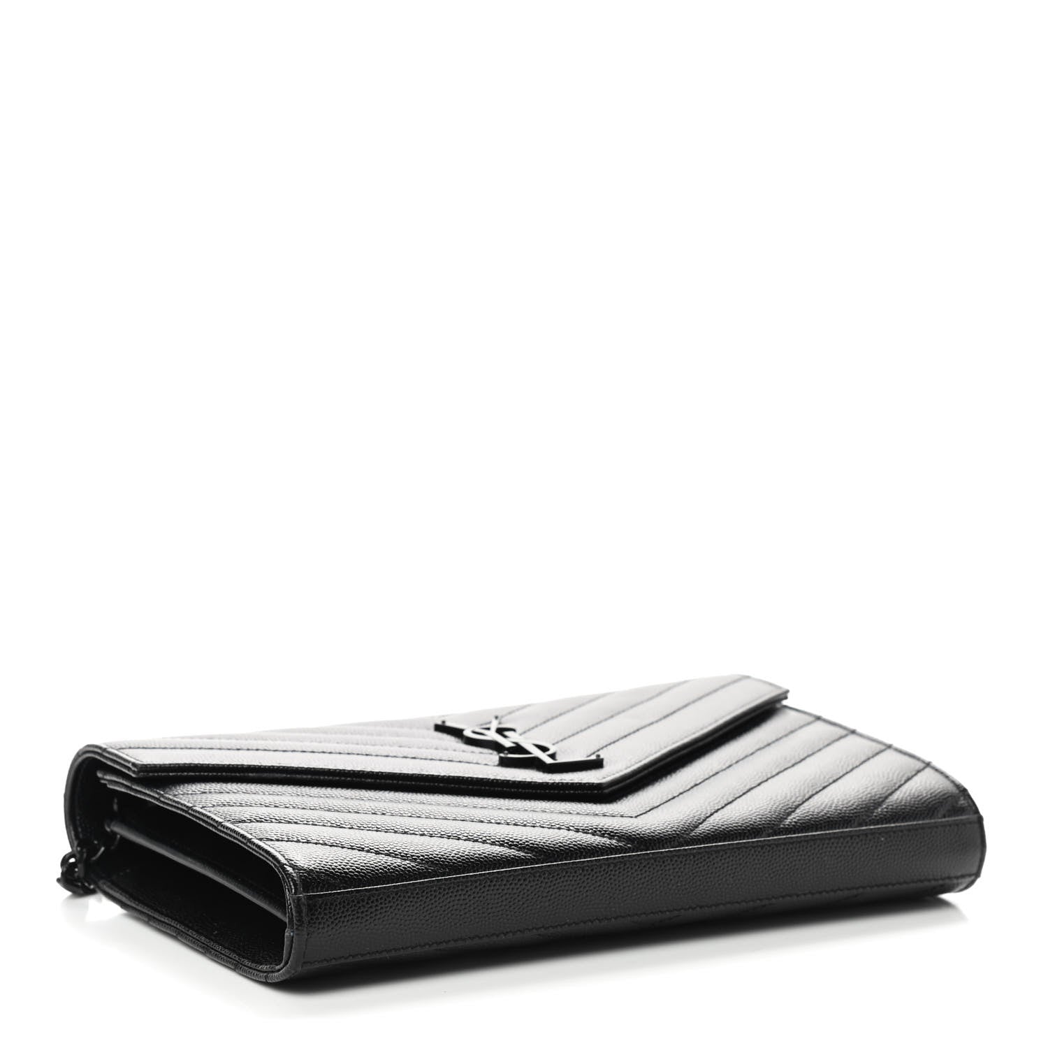 Saint Laurent Grain De Poudre Matelasse Chevron Monogram Chain Wallet Black 4 of 8