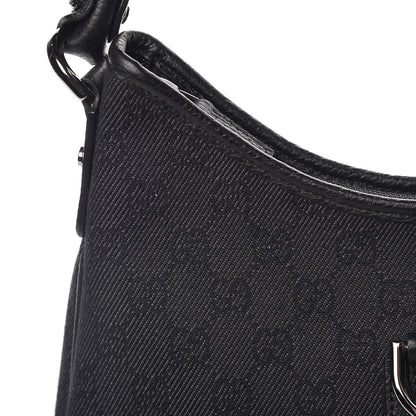 Gucci Denim Monogram Abbey D Ring Hobo Black 13 of 15