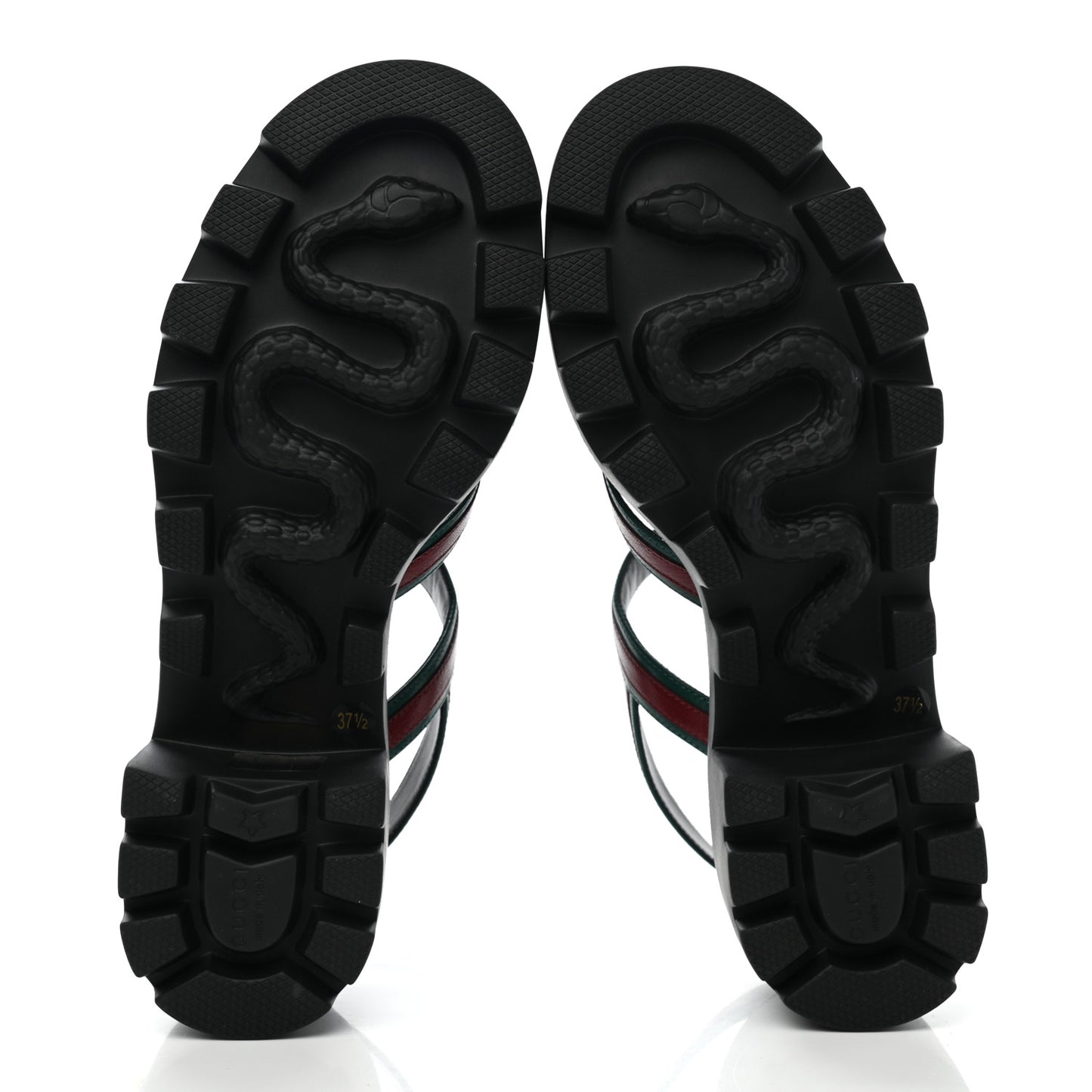 Calfskin Web Lug Sole Sandals 37.5 Black