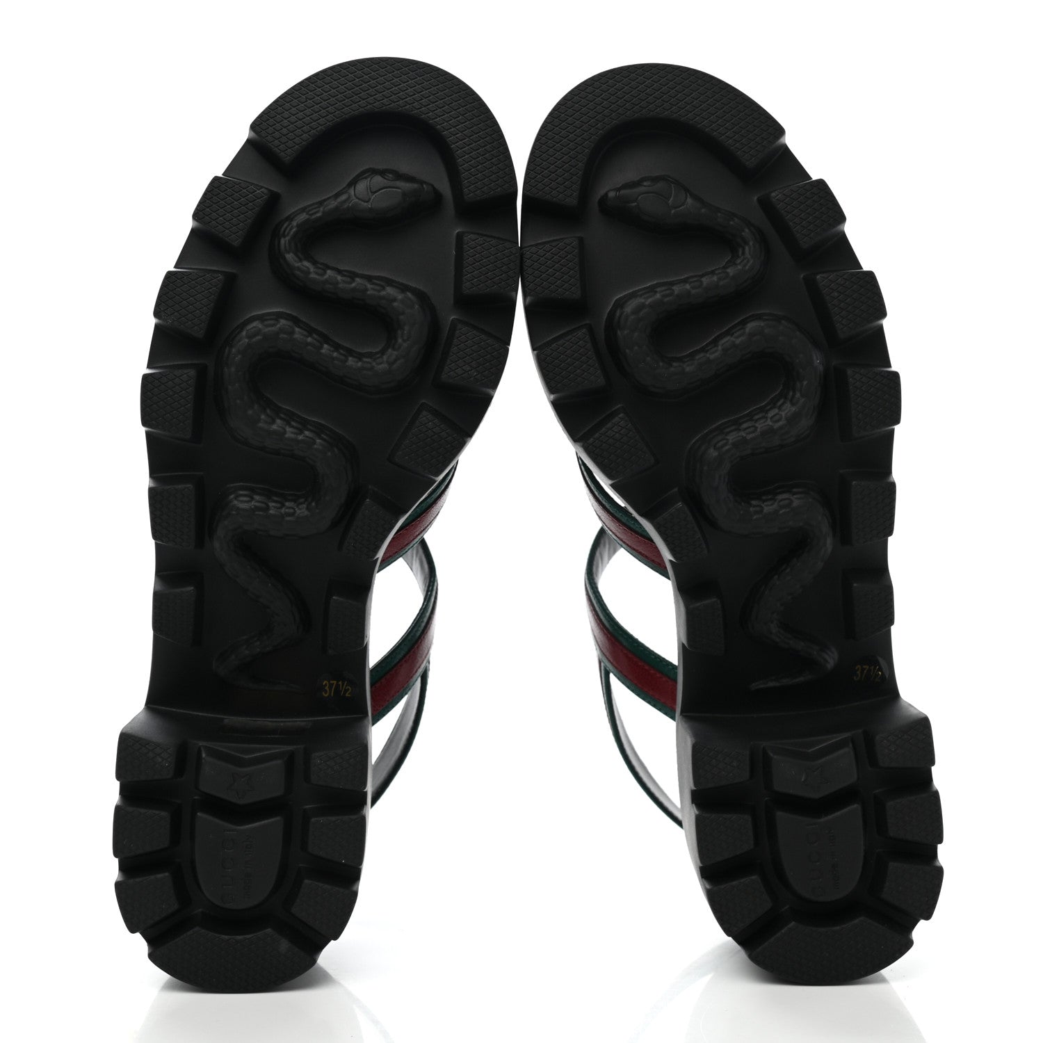 Gucci Calfskin Web Lug Sole Sandals 37.5 Black 5 of 9