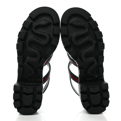 Gucci Calfskin Web Lug Sole Sandals 37.5 Black 5 of 9