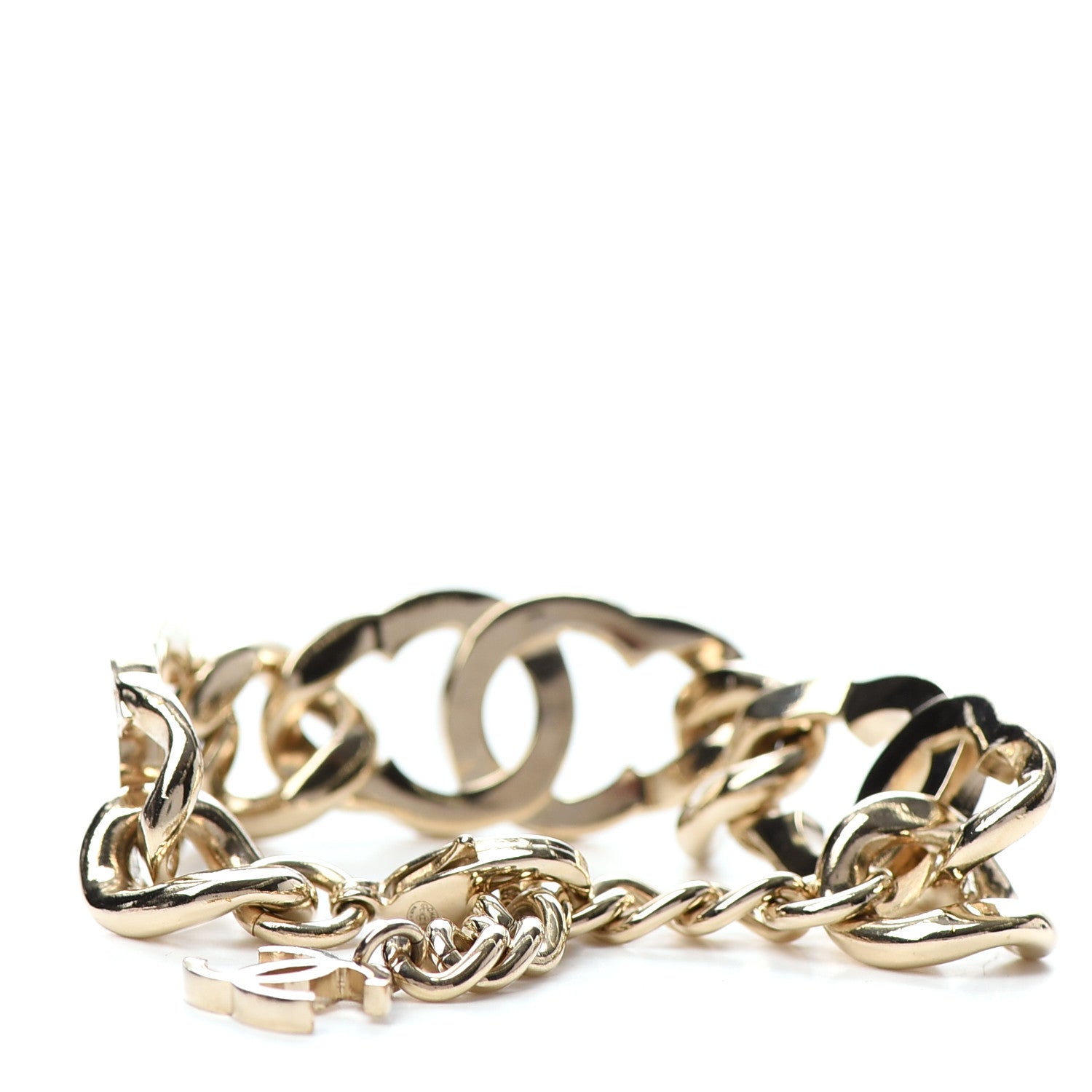 Chanel Crystal CC Chain Link Bracelet Gold 3 of 4