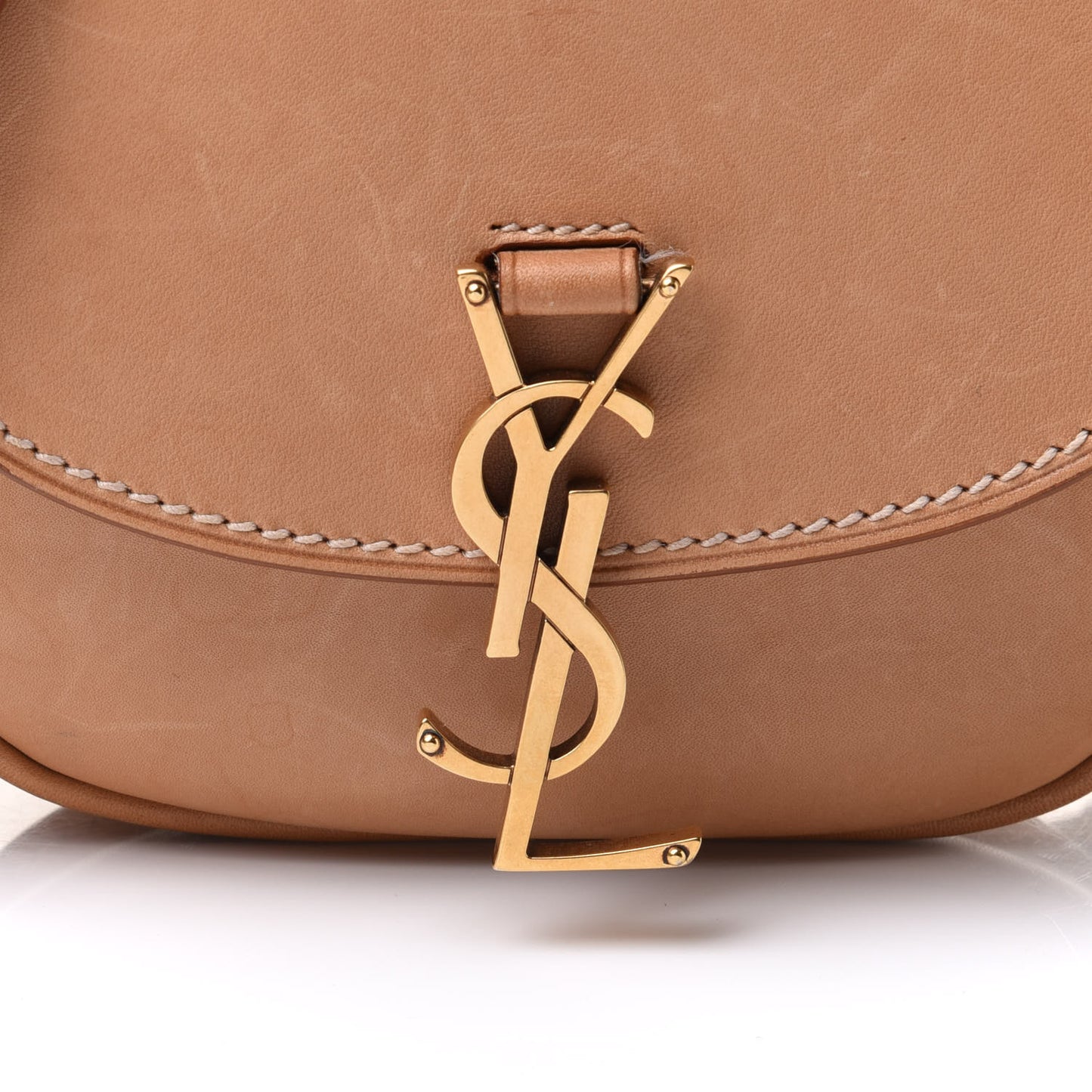 Smooth Vintage Calfskin Small Kaia Satchel Brown Gold