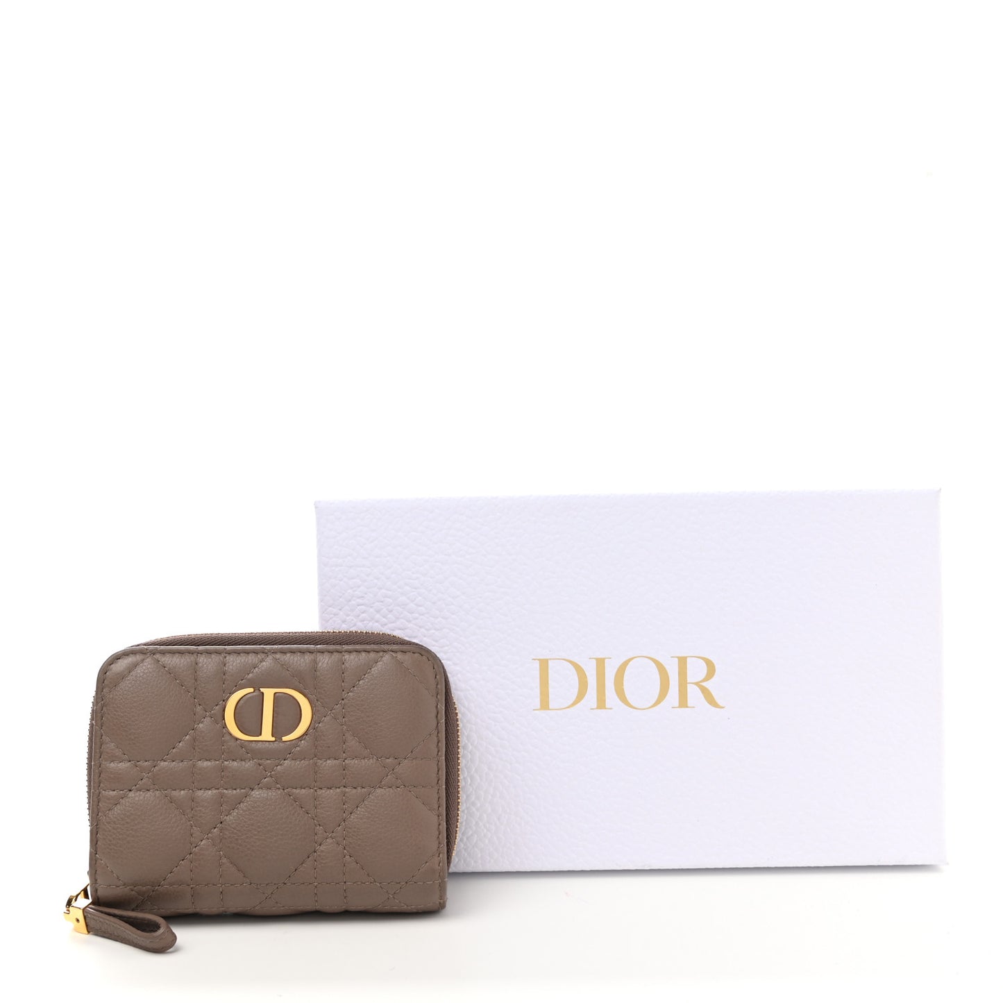 Grained Calfskin Supple Cannage Caro Scarlet Zipped Wallet Taupe