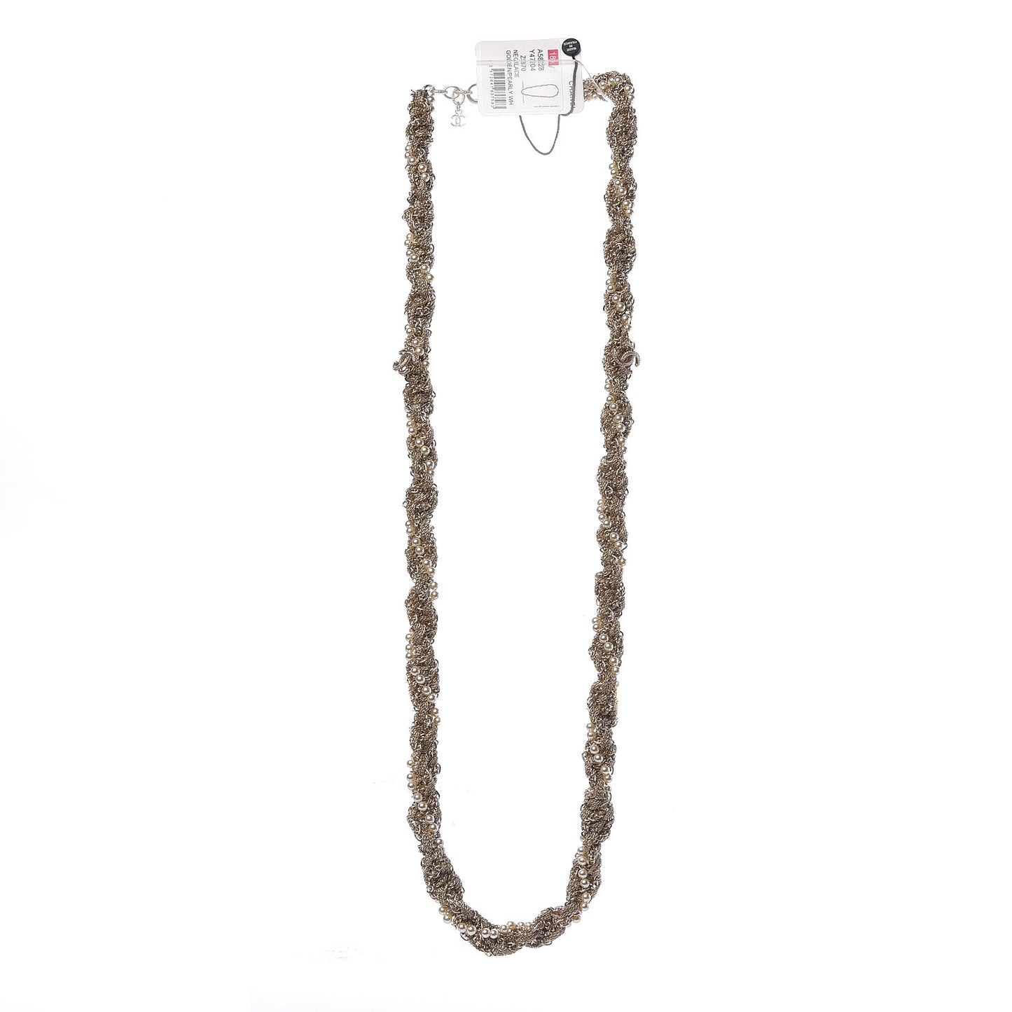 Pearl Chain CC Long Necklace Golden Pearly White