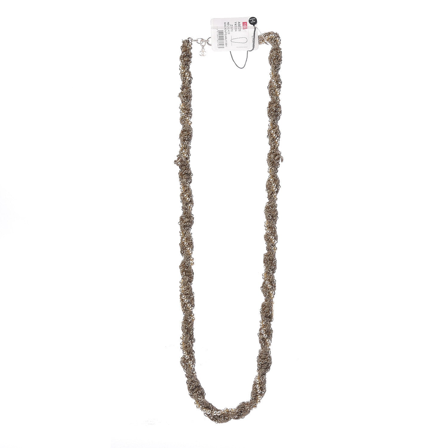Chanel Pearl Chain CC Long Necklace Golden Pearly White 3 of 6