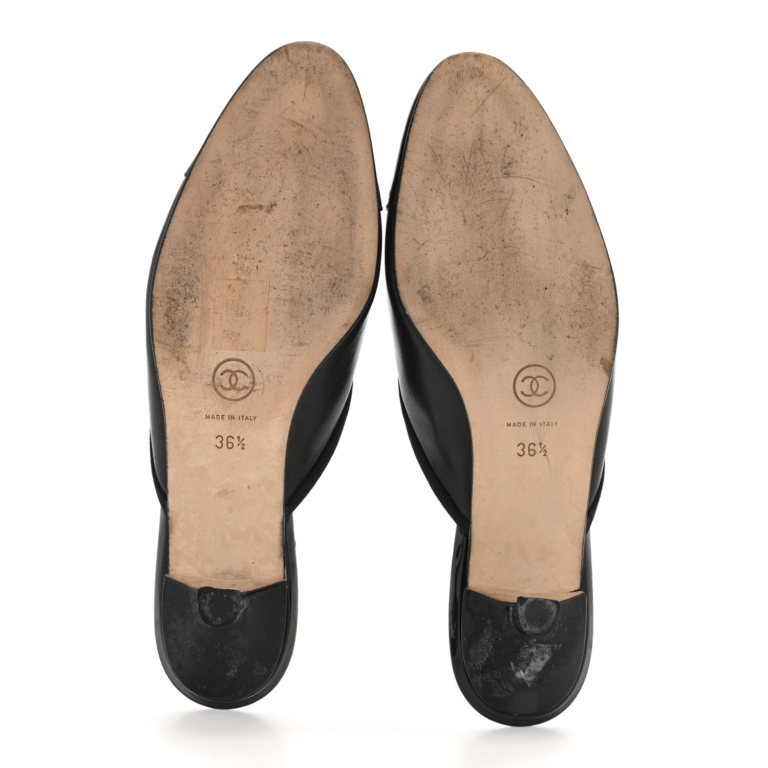 Chanel Lambskin Patent Cap Toe Bow CC Mules 36.5 Black 6 of 9