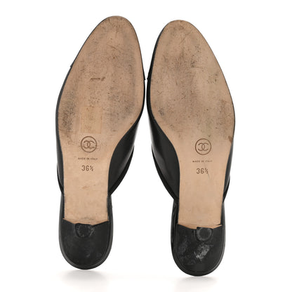 Chanel Lambskin Patent Cap Toe Bow CC Mules 36.5 Black 6 of 9