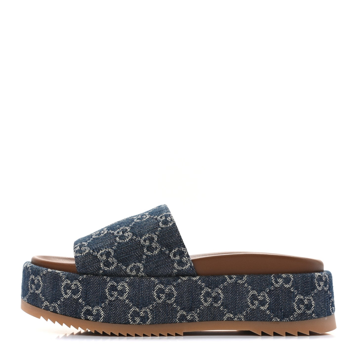 New Denim GG Monogram Angelina Platform 55mm Slide Sandals 36 Blue Tea