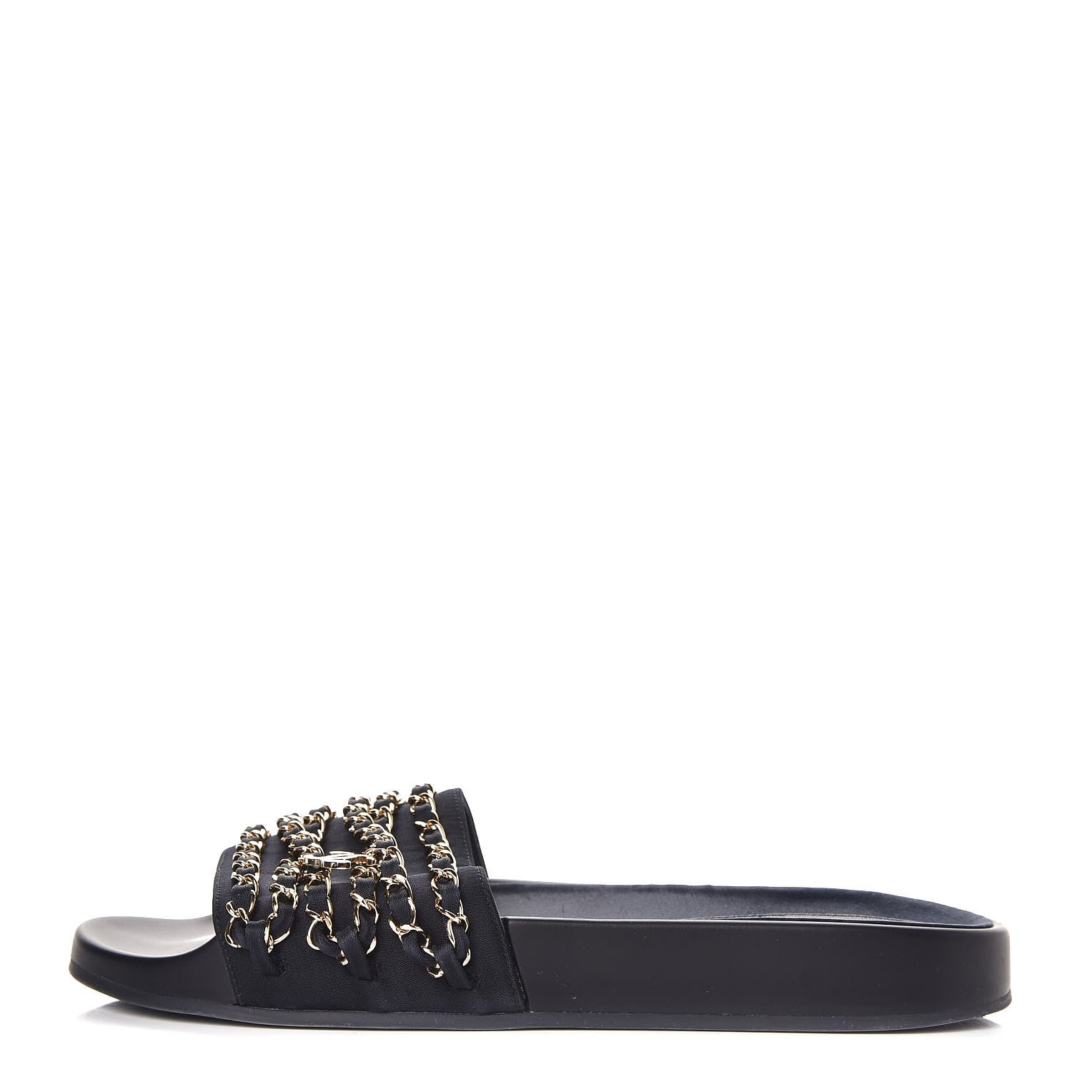 Chanel Lambskin Canvas Chain Flat Sandals 39 Marine 1 of 11