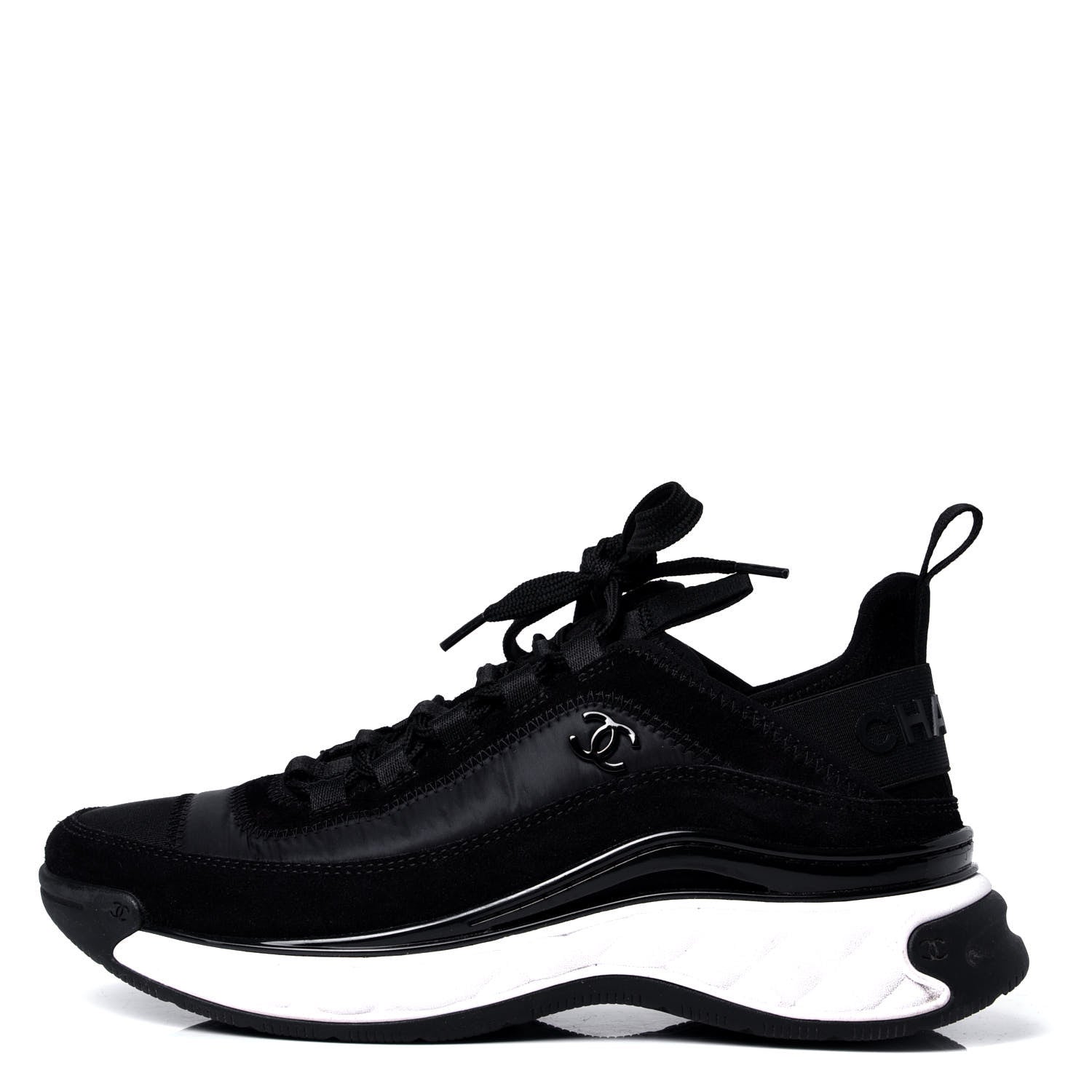 Chanel Velvet Calfskin Mixed Fibers CC Sneakers 37 Black 1 of 6