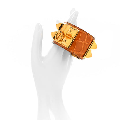 Hermes Shiny Alligator Collier de Chien CDC Bracelet L Orange 2 of 5
