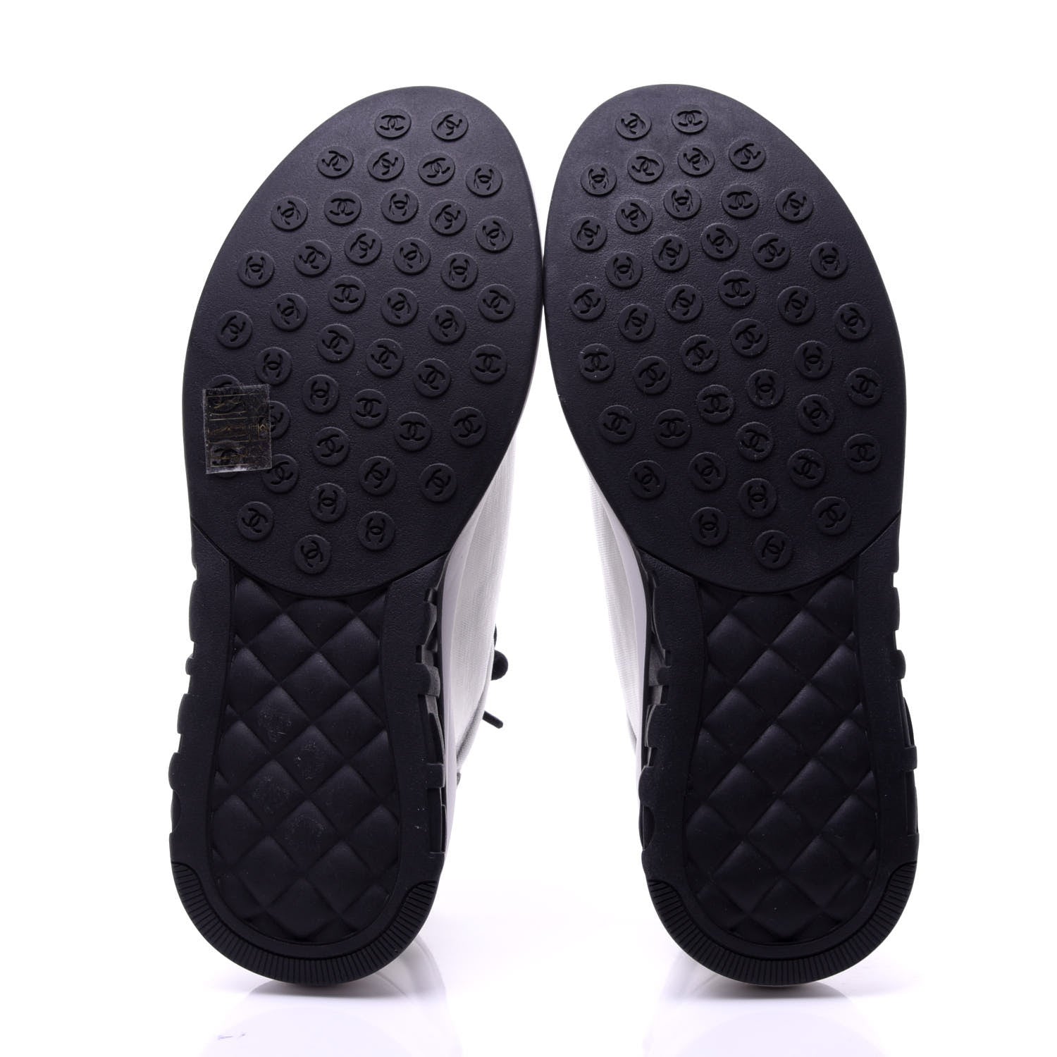Chanel Calfskin Mesh Lycra Womens Logo Sneakers 39 White Black 9 of 10