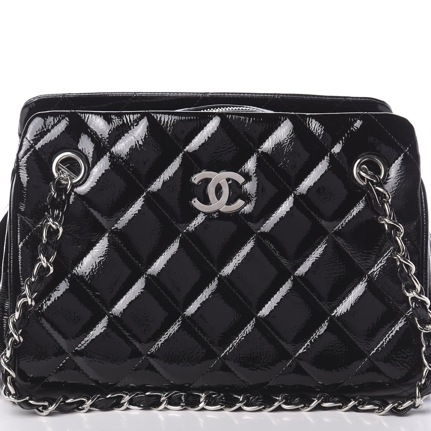 Patent Quilted Tote Black