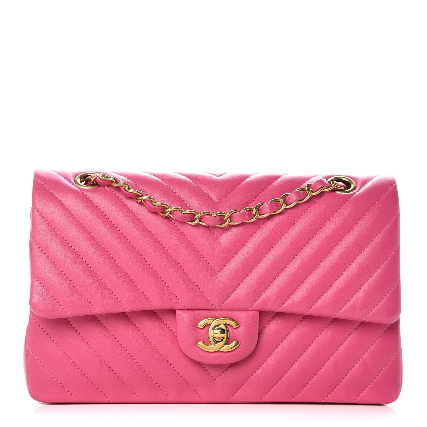 Chanel Lambskin Chevron Quilted Medium Double Flap Pink 1 of 12